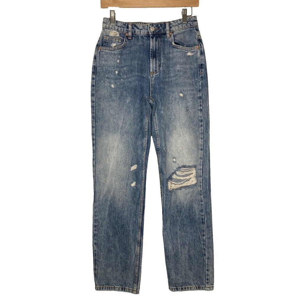 We the Free Jeans Women Size 24 Straight Leg Distressed High Waist Regular‎ Wash